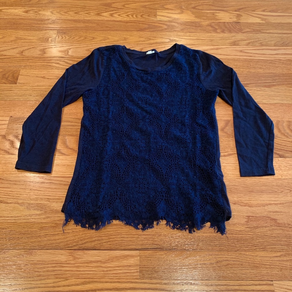 J Crew Lace Front Navy Tee